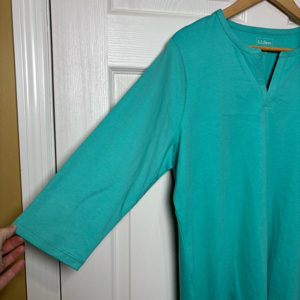 L.L.Bean Top Women's XL Petite Turquoise Blue V-Neck 3/4 Sleeve Coastal Cotton - Picture 5 of 9